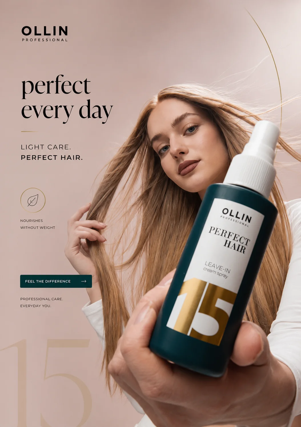 Haircare creative combining a product close-up, portrait and short headline